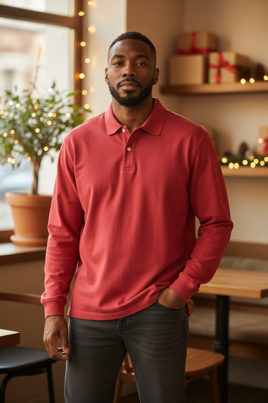 Luster Soft Supima Men's Red Long Sleeve Polo Shirt 4X